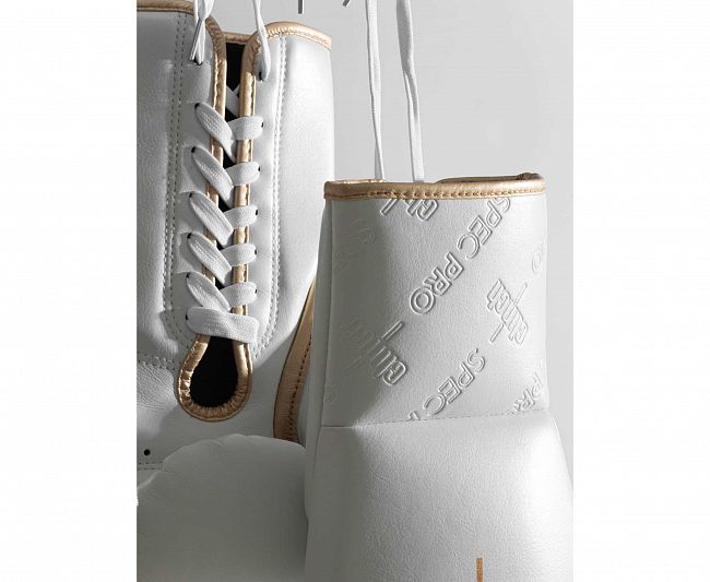 Перчатки боксерские Clinch SpecPro Lace-Up бело-золотые фото 12